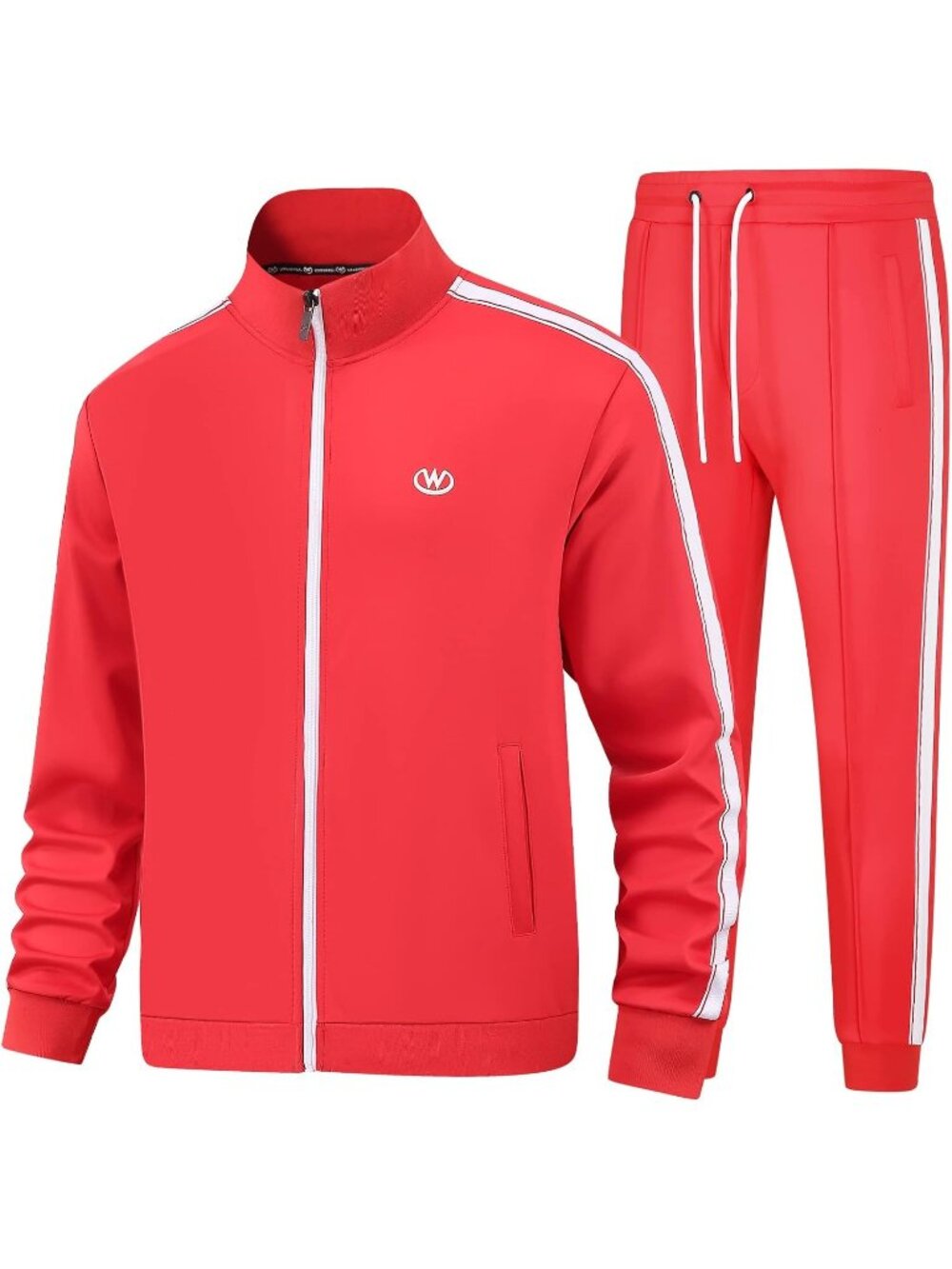 Men's 2 Piece Suit Red Slant Pocket Long Sleeve Full Zip Sweatsuit Sports Outfit